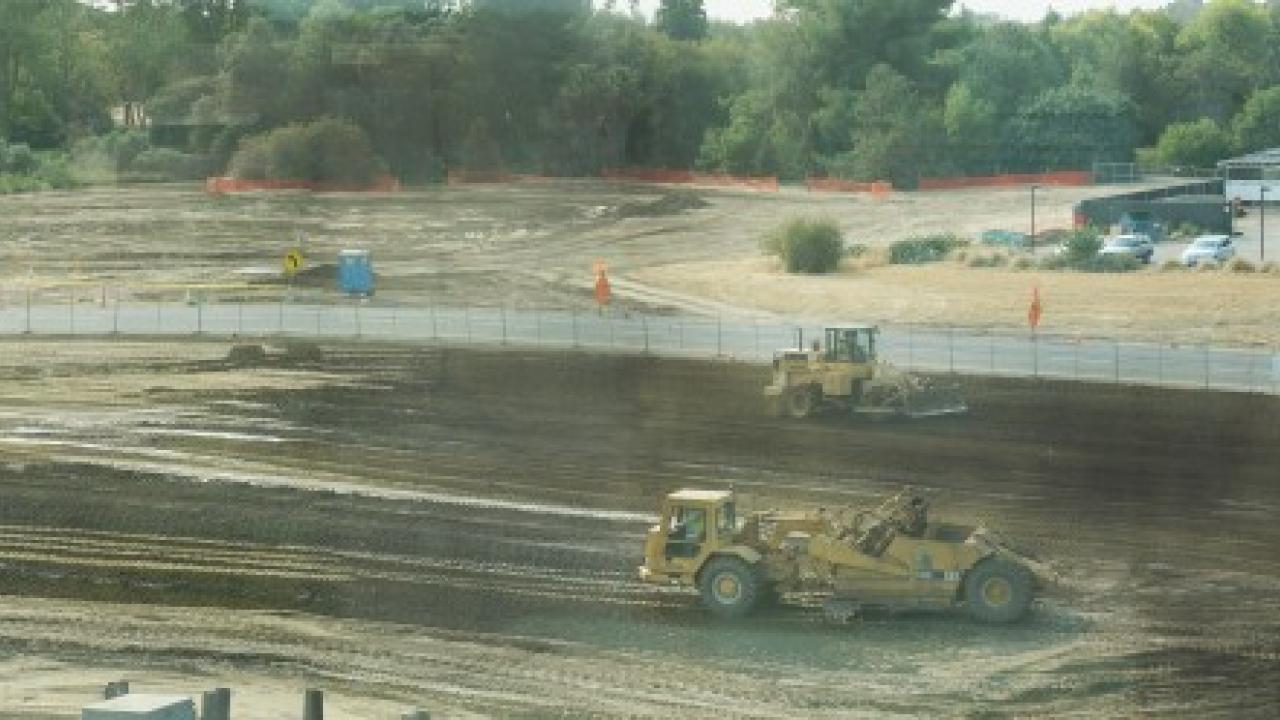 Phase one of the construction currently taking place on Garrod Drive near La Rue Road will provide more parking between Putah Creek Lodge and the Arboretum Teaching Nursery in addition to creating a defined California native plant meadow. panorama of construction
