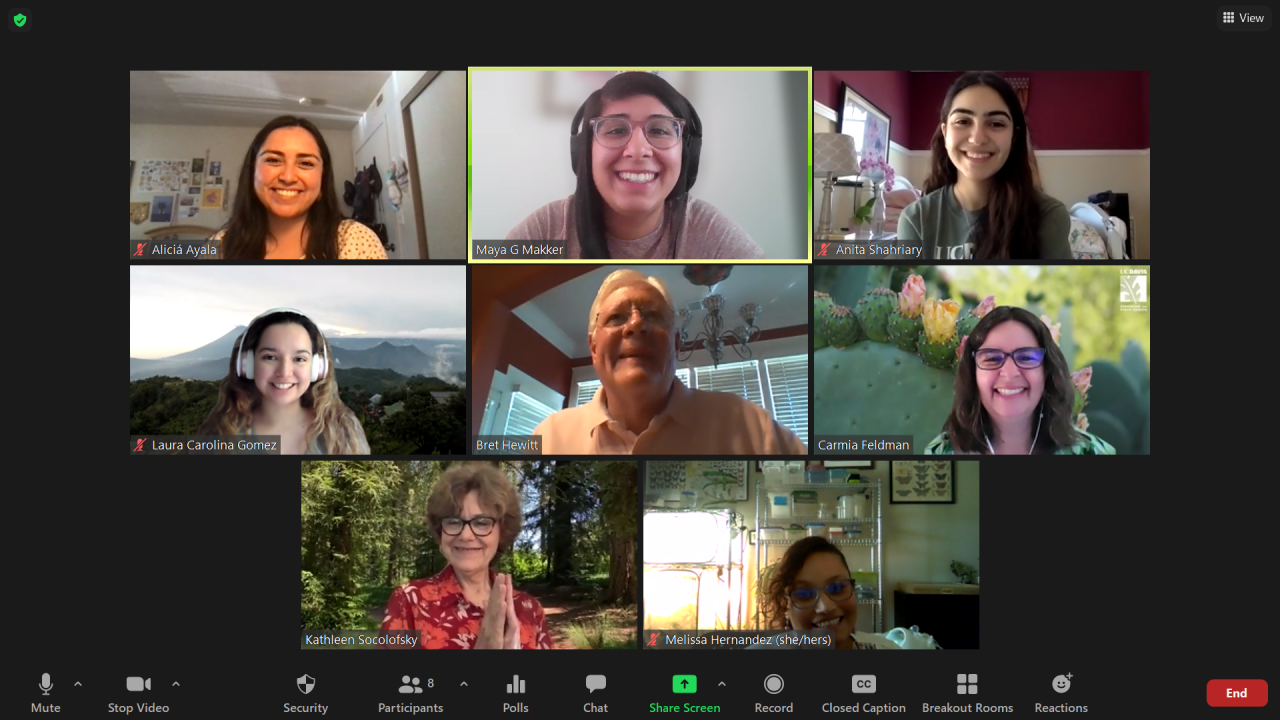 Image of Zoom meeting with the 2021 Pinkerton Prize awardees and Bret Hewitt, the founder of the prize.