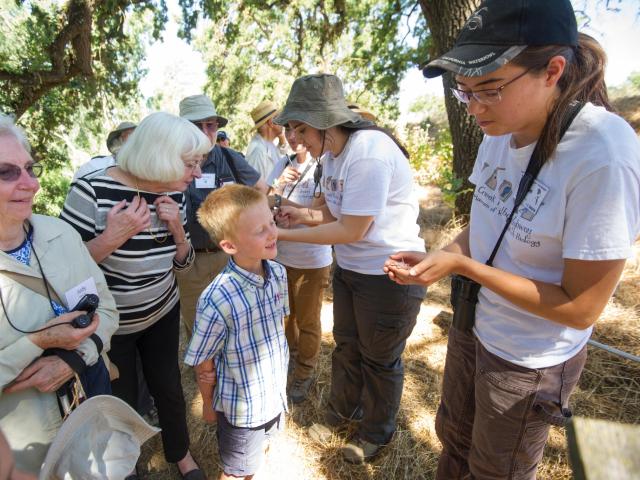 Image of students leading bird banding event in the UC Davis Putah Creek Riparian Reserve.