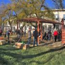 Constuction of the pergola in the Landscape Lab GATEway Garden in Hunt Hall