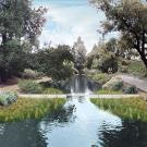 Photorealistic image of weirs along the east end of the Arboretum waterway