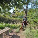 Patron in Arboretum practicing safe social distancing