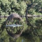 small house floating on lake