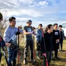 group of interns from waterway stewardship harvesting tule