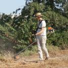 Person using a weed wacker