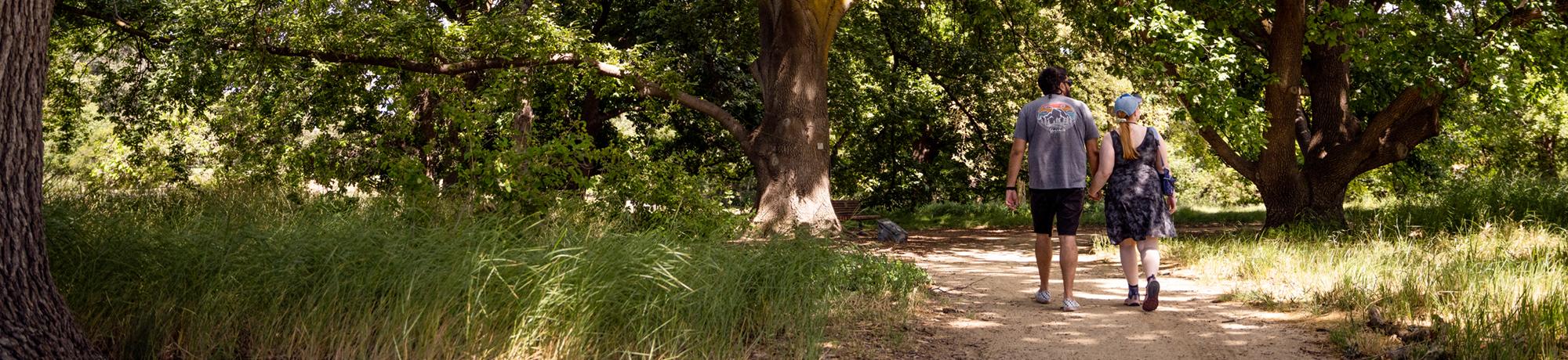 a couple walks in the Arboretum